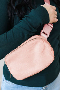 Pink Sherpa Adjustable Strap Crossbody Bag