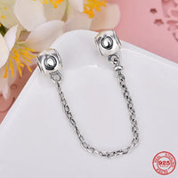 925 Sterling Silver Clear Daisy Flower Butterfly Heart Safety Chain Charm Bead Fit Original Bracelet DIY Women Jewelry