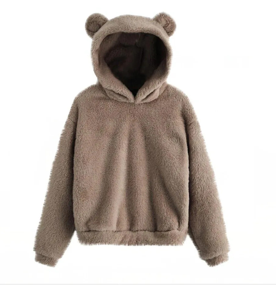 Autumn Winter Women's Hoodies Winter Women Long Sleeve Rabbit Ear Hood Sweatshirt Cute Plush Warm Casual Hoodie Tops