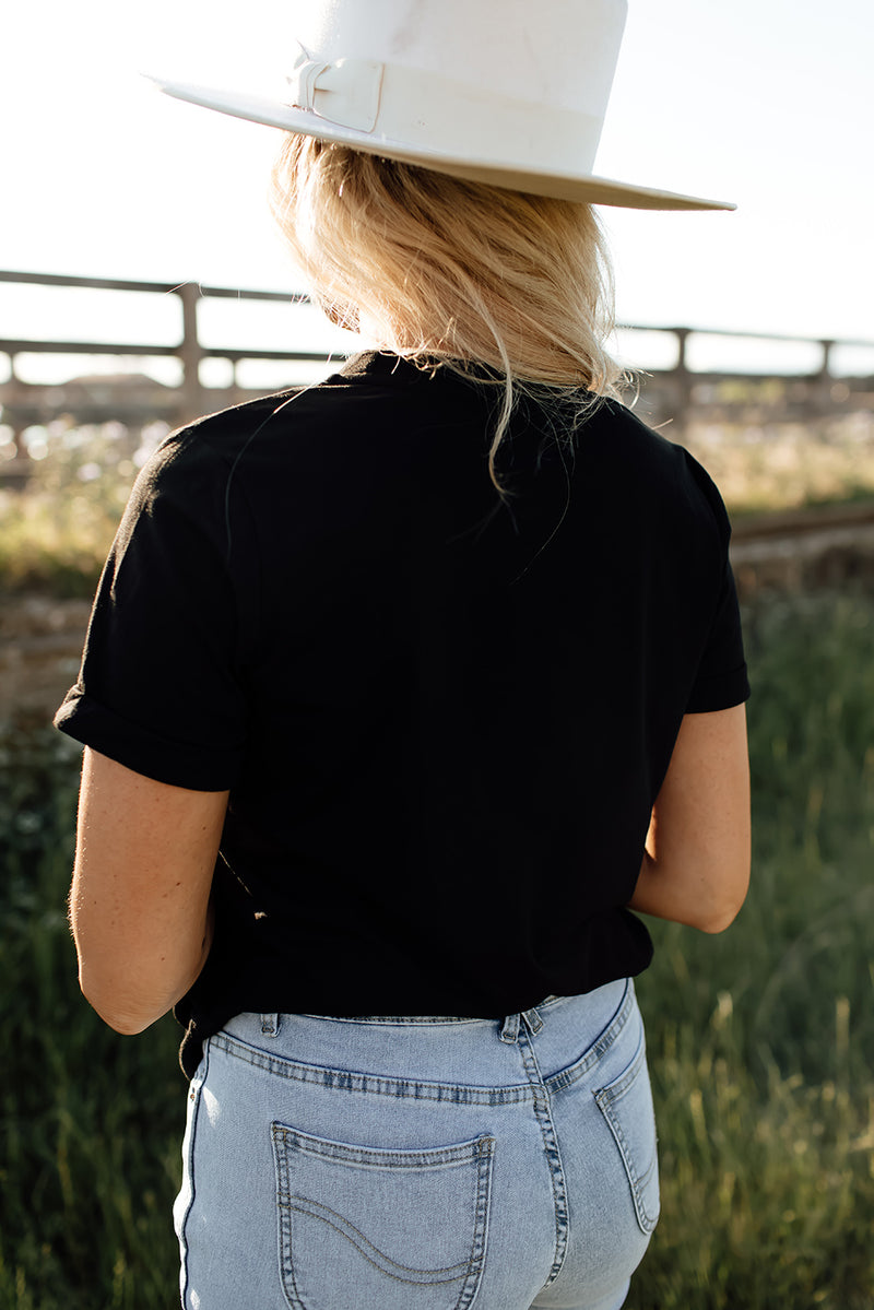 Black Western Cute Cow Head Printed Graphic Tee