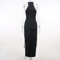 Goth Dark Cosplay High Split Sexy Bandage Women Dresses Y2K Mall Gothic Halter Slim Midi Dress Black Grunge Style Alt Partywear