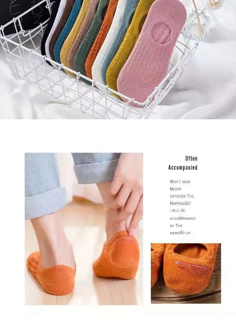 5 Pairs Women's silicone invisible Boat Socks  Summer Solid Color Ankle Boat Socks Female Soft Cotton Slipper Socks 35-40 EUR