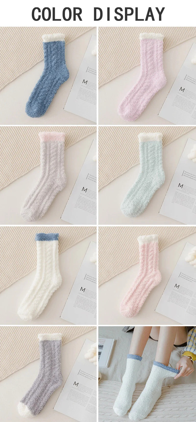 4 Pairs Women Winter Warm Fuzzy Socks Thick Thermal Solid Soft Fluffy Socks Cute Fashion Slipper Home Floor Sleeping Socks