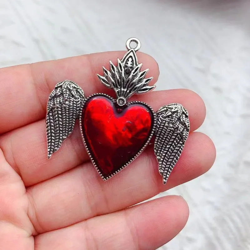 10pcs Mixed Silver Plated Enamel New Gothic Style Sacred Heart Alloy Pendant DIY Charms Earrings Necklace Jewelry Crafts Making