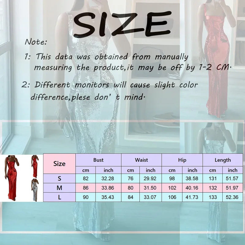 2024 Summer Elegance Versatile and Sexy Square Neck Solid Color Sequin Sling Long Dress for Women Evening Dresses Woman Elegant