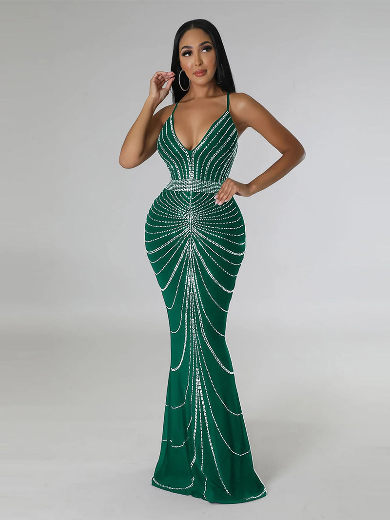 Women's Evening Dress Long Dress Sequin Hot Diamond Party Strap Leaky Back Mermaid Formal Dinner Elegant And Luxurious Dress