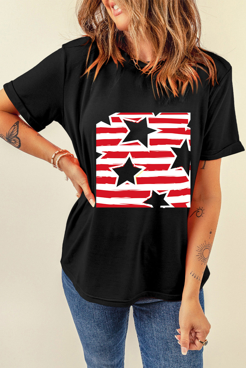 Black Independence Star Stripes Flag Graphic Tee