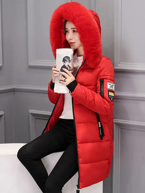 Winter Warm Fur Collar Hooded Women Parka Fashion Comfortable Zipper Pockets Design Long Jacket Elegant Slim Thick Female Coats