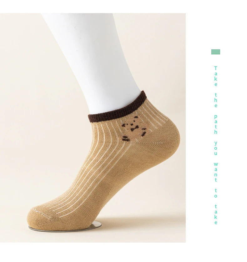 4/5/6/8 Pairs of Cute Teddy Bear Short Socks with Shallow Mouthed Spring and Summer Casual Matching Short Tube Boat Socks