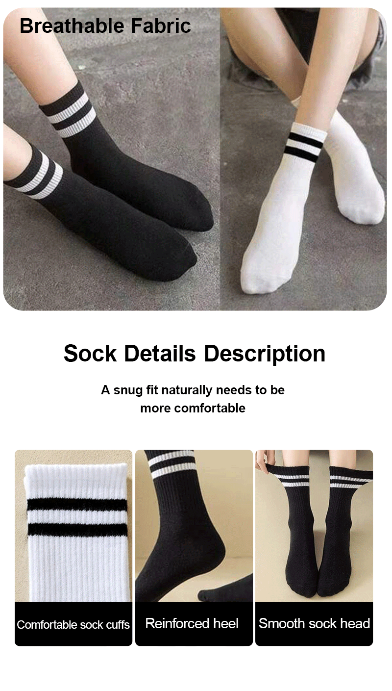 4/8/12 Pairs Versatile Women's Socks Parallel Bar Pattern Fashion Breathable Autumn High Quality Women's Mid Length Socks