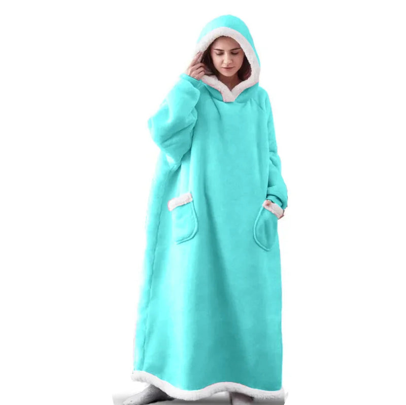 2024 Winter Mint Green Blanket Extended Vertical Pocket Lazy Quilt Flannel Wool TV TV Blanket Soft Warm Comfortable Robes