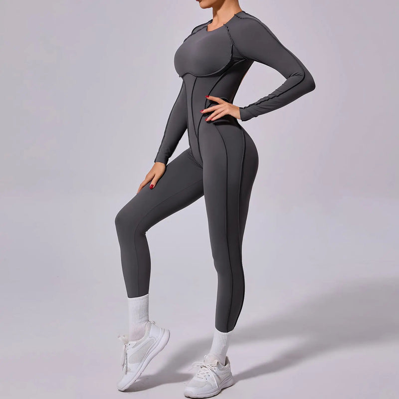 New Autumn/Winter Women's One-piece Yoga Jumpsuit leggings Long-sleeved Sexy Backless Slim Fit Sports Outfit