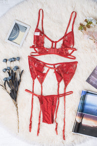 Cut out Crochet Bralette Suspender Lingerie Set