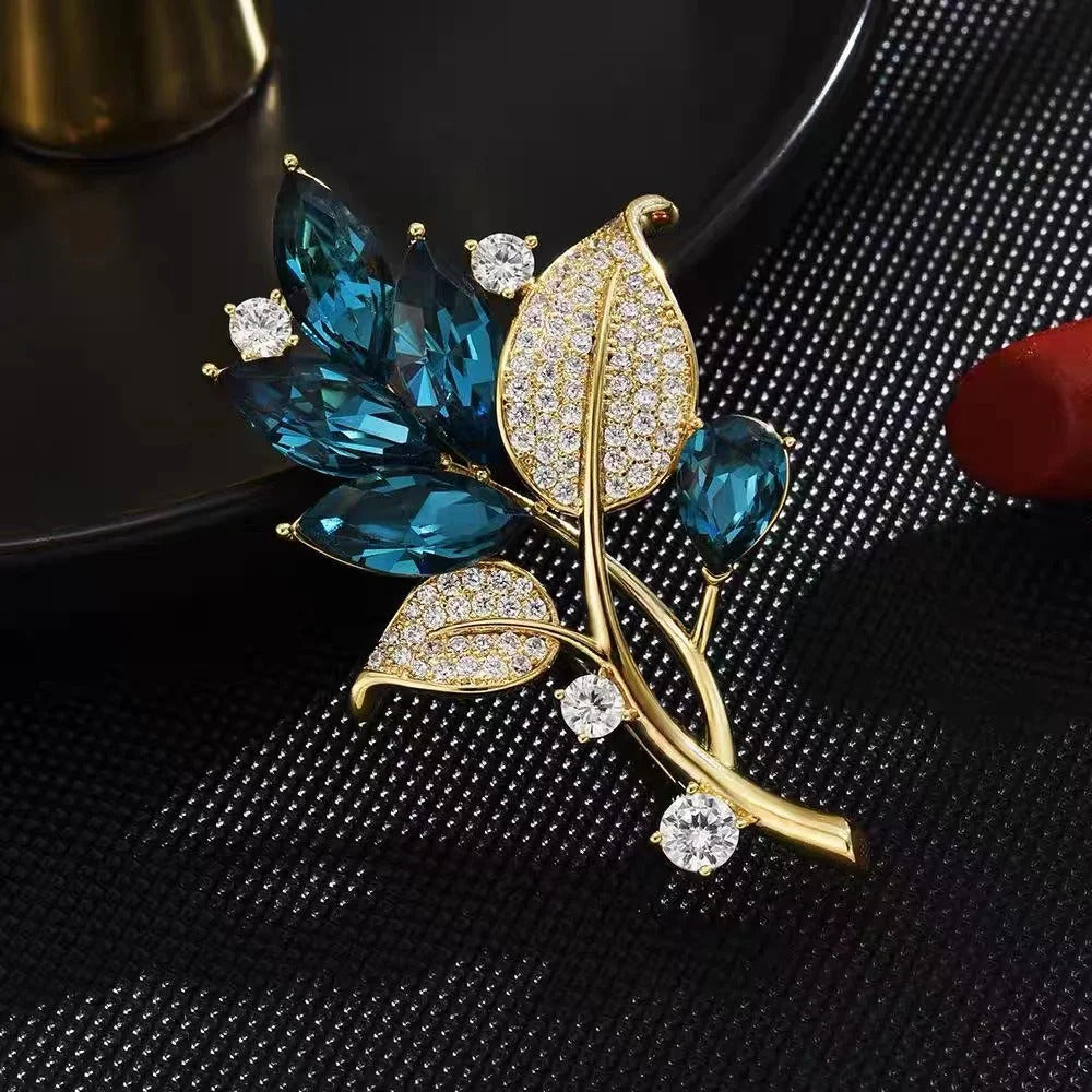 1PC Vintage Temperament Green Jasmine Brooch For Women Crystal Flower Buckle Brooch Dress Clothes Suit Scarf Clip Jewelry Gift