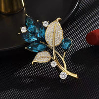 1PC Vintage Temperament Green Jasmine Brooch For Women Crystal Flower Buckle Brooch Dress Clothes Suit Scarf Clip Jewelry Gift