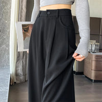 Autumn Winter Woolen Women's Wide Leg Pants 2024 New High Waist Button Korean Solid Vintage Casual Loose Full Trousers Female