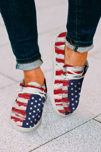 Red Fourth of July Flag Pattern Lace-up Flat Shoes