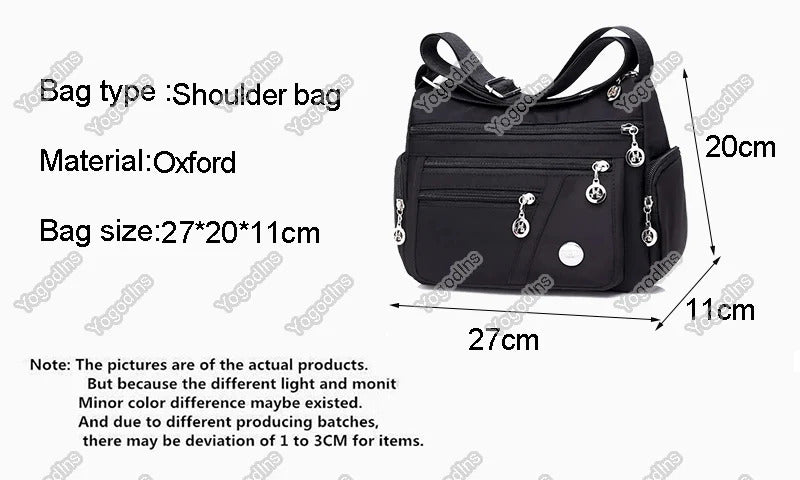 New Casual Large Capacity Shoulder Bags For Women Waterproof Oxford Multi-Zipper Crossbody Bag For Mother Shopping Handbag