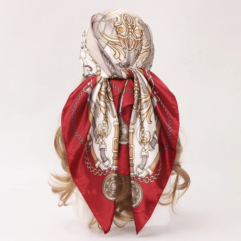 90*90cm Silk Scarf Scarftop Headwraps Women Four Seasons Hair Scarve Hijab Foulard Iuxe Bandana Femme Headscarf