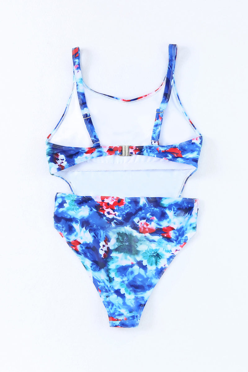 Sky Blue Tie Dye Floral One Piece Swimsuit