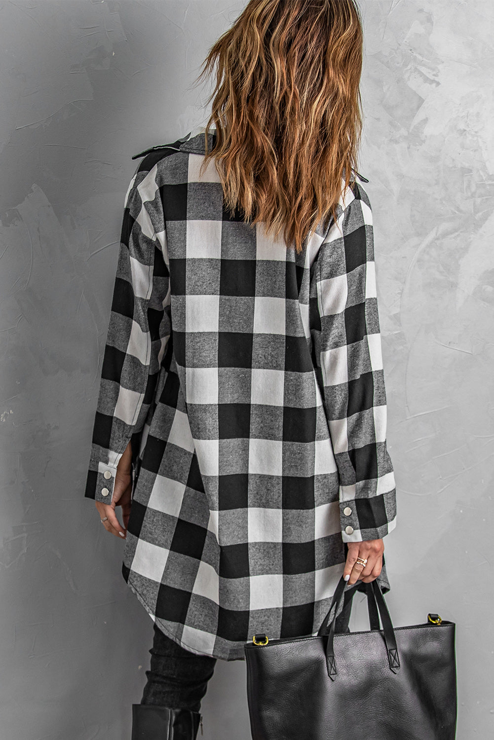 Blue Turn-down Collar Plaid Shirt Jacket