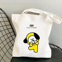 Anime Cartoon Rabbit Shoulder Bag for Women Harajuku Resuable Shopping Bags Female Street Style White Canvas Shopper Handbags