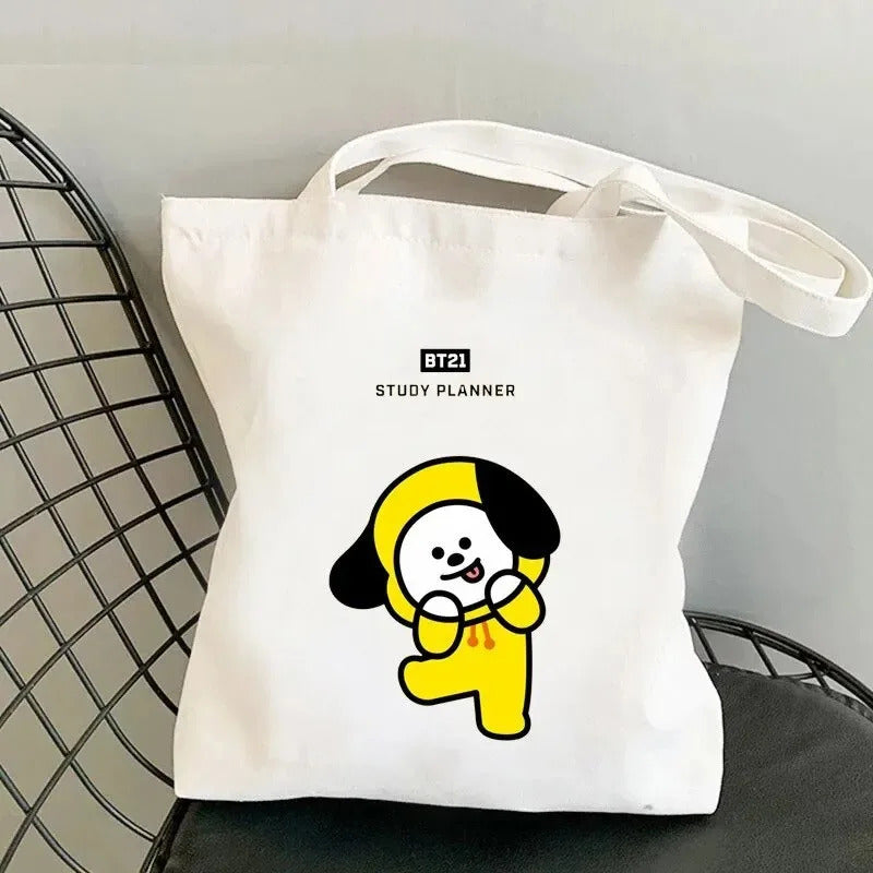 Anime Cartoon Rabbit Shoulder Bag for Women Harajuku Resuable Shopping Bags Female Street Style White Canvas Shopper Handbags