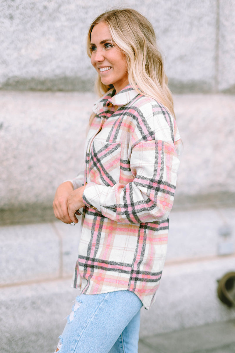 Pink Plaid Button Front Chest Pocket Shacket