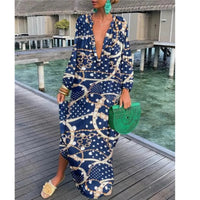 Elegant Women's Dresses 2023 Summer Casual Fashion Print V-Neck Loose Retro Comfortable Maxi Dress Female Robe S-XXXL