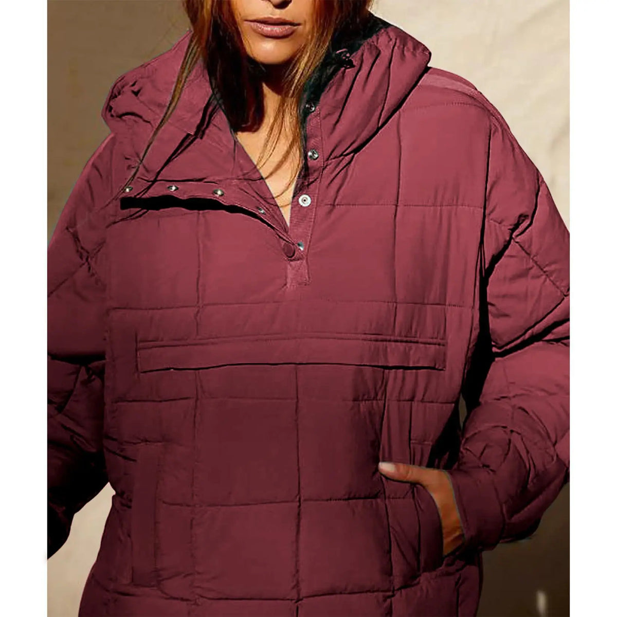 Autumn Winter Solid Color Padded Jacket For Women Fashion Pockets Long Sleeves Hooded Pullovers Japanese And Korean Casual Coats