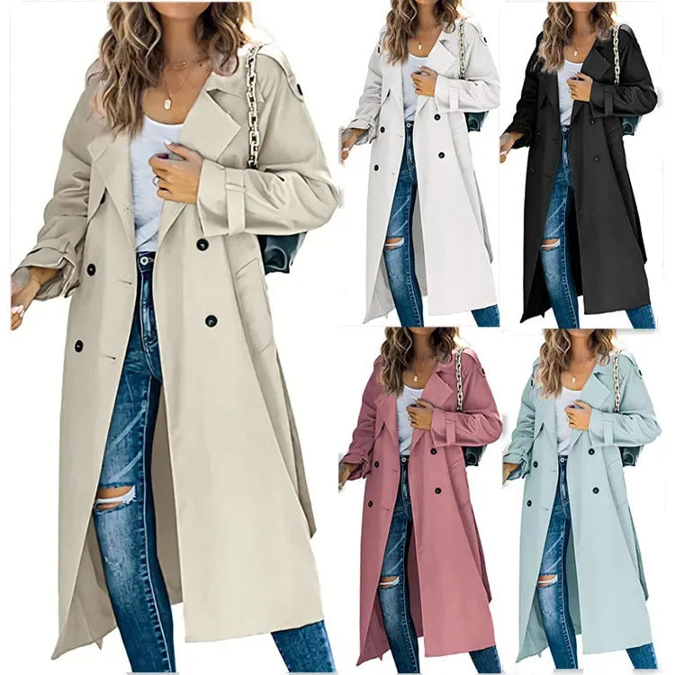 Independent Station Cross-Border European and American Women's Winter and Autumn Coat Jacket Overcoat Plus Size Trench Co