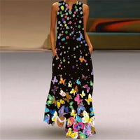 Women's summer Boho vintage maxi dress Women's pocket loose casual print A-line dresses