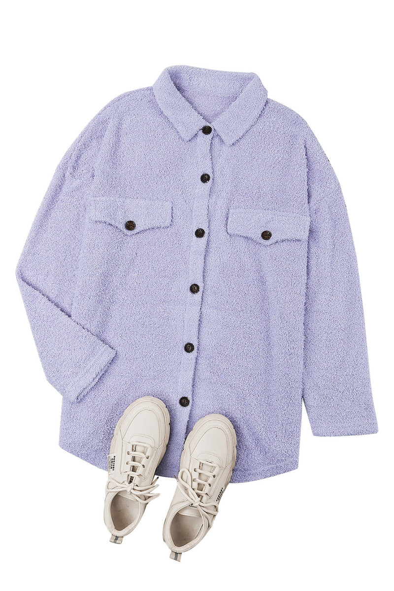 Purple Plush Button Down Pocketed Shirt Jacket