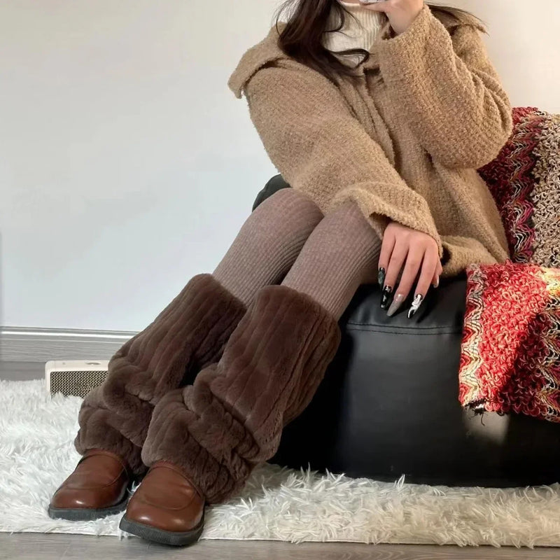 Women Thickened Imitation Mink Fur Plush Leg Warmers Boots Cover Warm Leggings Boots Mid Length Socks Harajuku Party Accessories