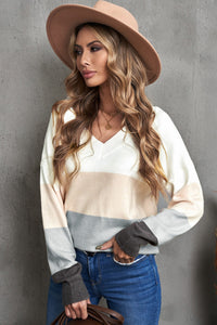 Colorblock V Neck Pullover Sweater