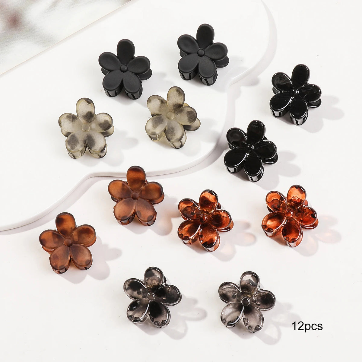 Mini Flower Hair Clips Pack for Women - Creaseless Styling Claw Clips for Bangs and Tiny Hair Styling