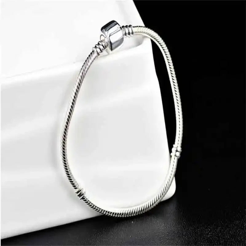 Famous Brand Original Certified 925 Sterling Silver Bracelet for Women DIY Charms Beads Snake Link Chain Classic Wrist Jewelry