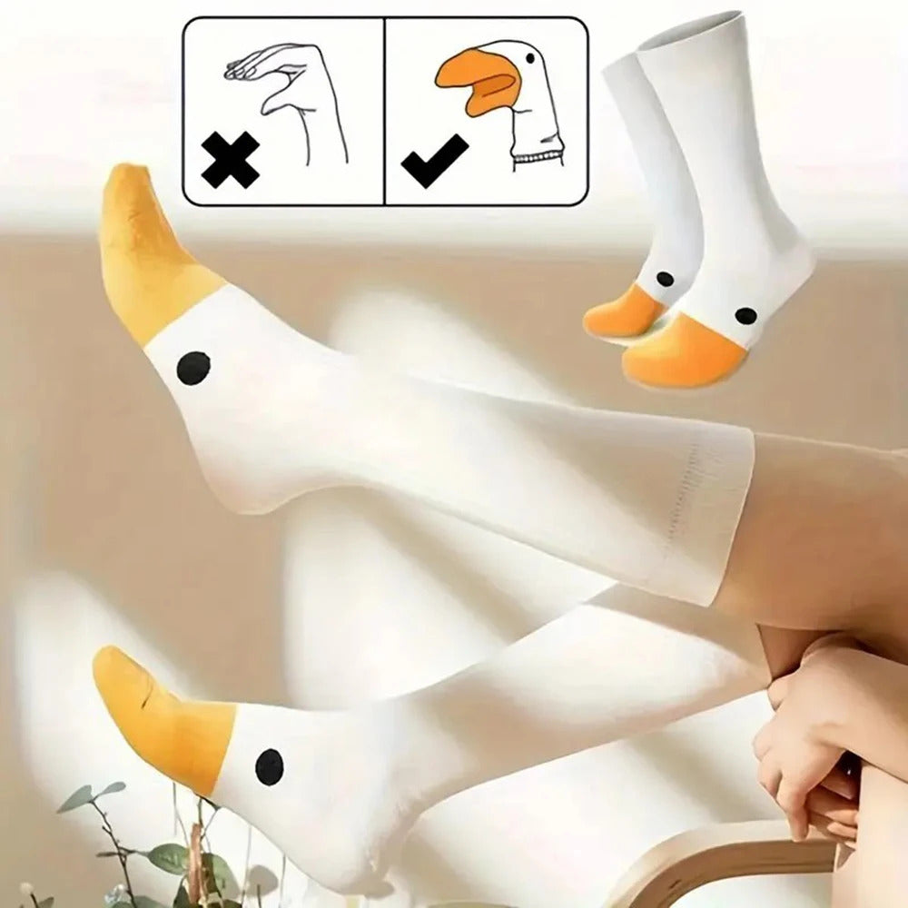 1/6 Pairs Cartoon Women Socks Fashionable And Versatile Cute Design Funny Goose Breathable Soft Comfortable Women Casual Socks﻿