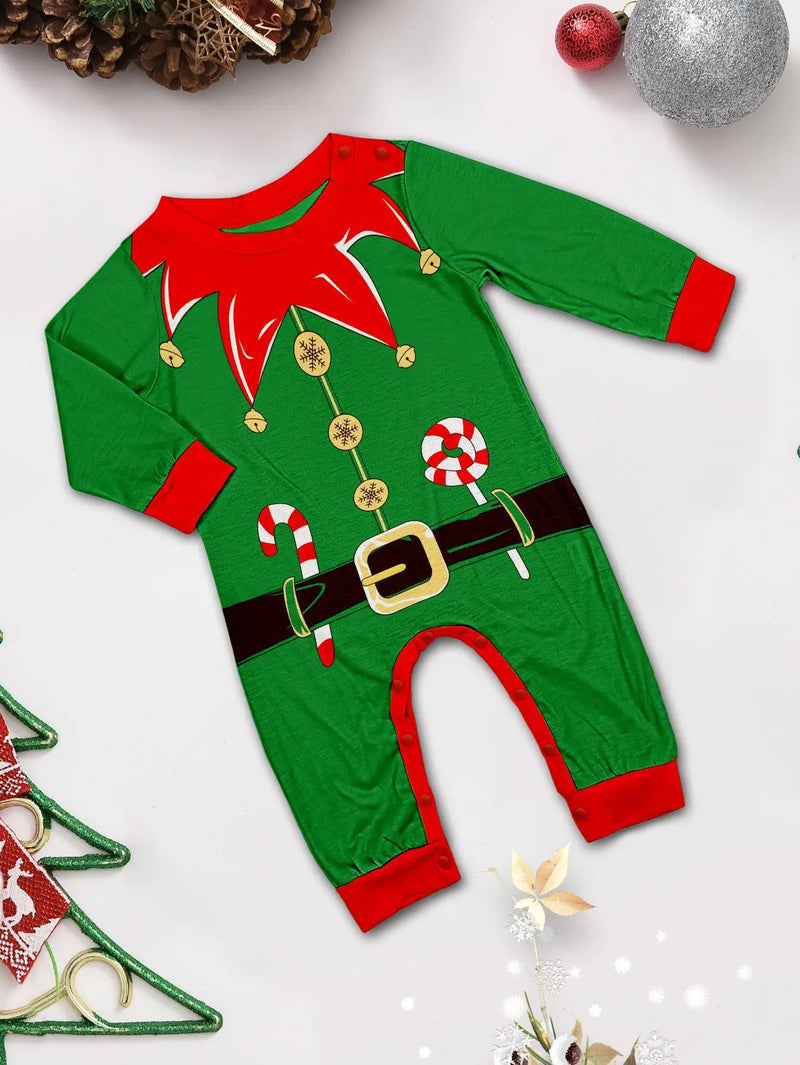 Christmas Family dress Christmas elements clothing for boys girls Adult baby set Halloween fun printed green stripe family dress