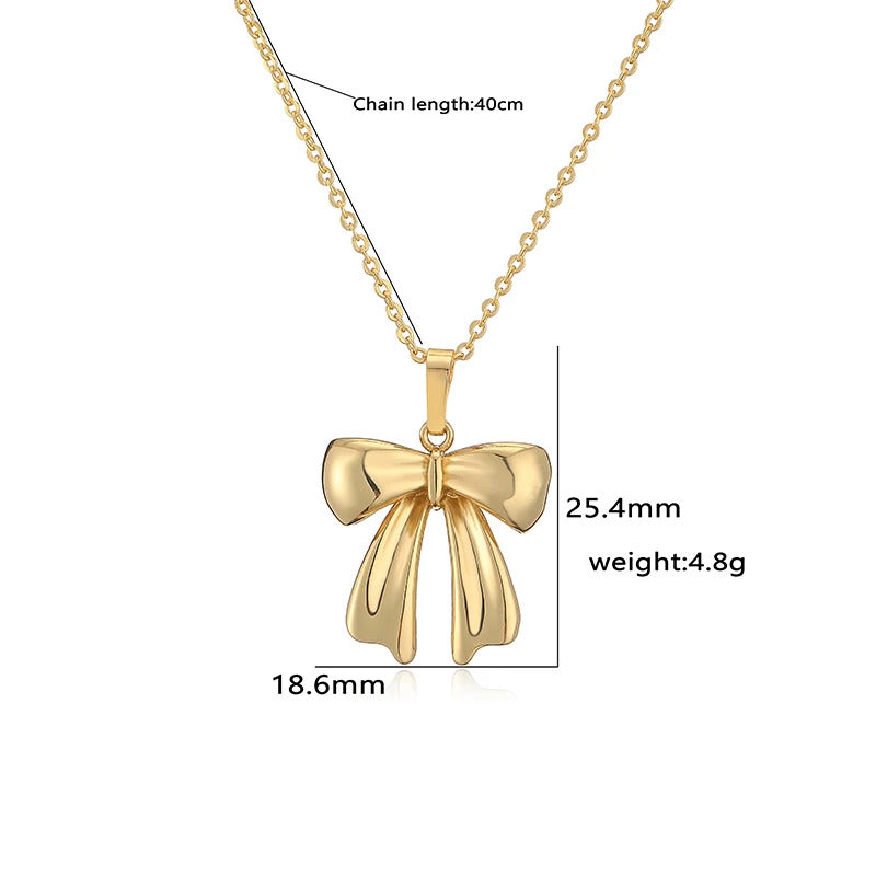 HECHENG, High Quality INS Style Gold Plated Bow Pendant Necklaces for Women Pearl Pendant Jewelry