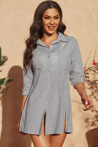 Gray Lightweight Shirt Style Beach Cover Up