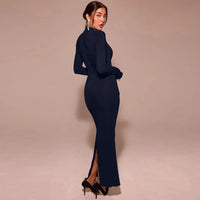 TARUXY Half Turtleneck Long Sleeves Maxi Dress Fashion Office Lady Clothing Back Slit Gown Dress Female Solid Streetwear Autumn