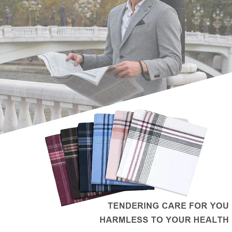 12Pcs Classic Square Plaid Stripe Men Handkerchiefs Pocket Cotton Towel Wedding Party Business Casual Handkerchiefs Chest Scarf