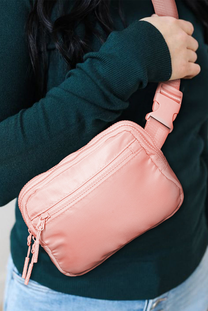 Light Pink Wide Belt Zipped Square Crossbody Bag