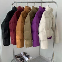 Winter Fashion Short Padding Jacket Women Cotton Coat Stand Collar Classic Solid Parkas Puff Jackets Casual Sweet All-Match Coat