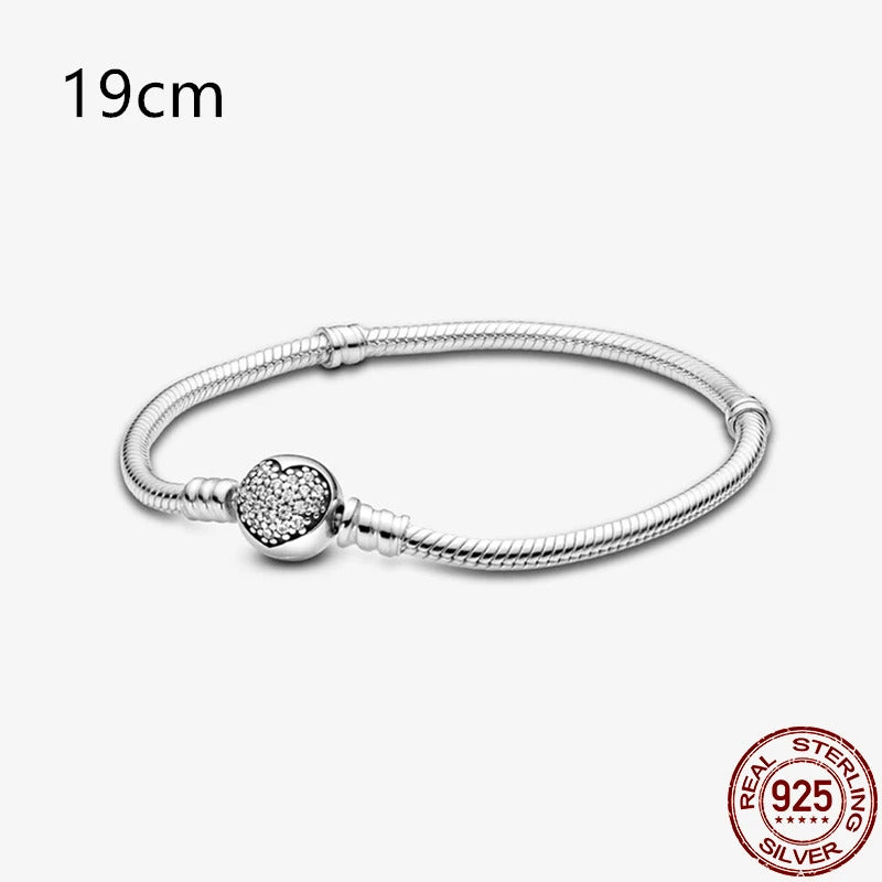 2024Hot Sale Heart Zircon Snake Chain Charm Beads Bracelet Women 925 Silver Original Pendant Bead DIY Jewelry Fine Festival Gift