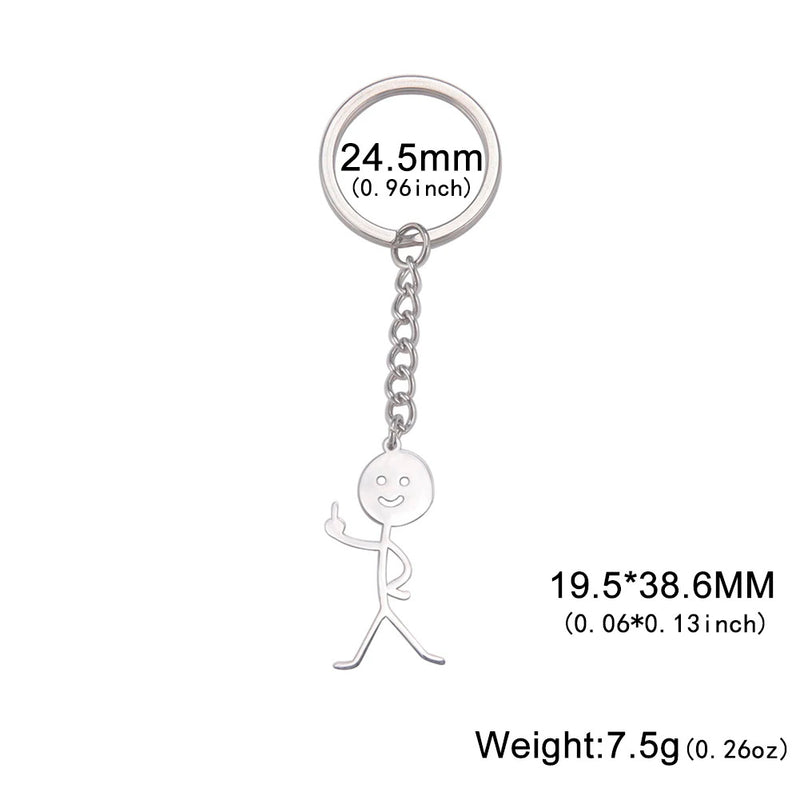 Skyrim Hip Hop Fxck You Funny Doodle Pendant Keychain Holder Stainless Steel Middle Finger Stickman Keyring Car Key Chains Gift