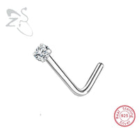 ZS 1PC 18/20G 925 Sterling Silver Nose Stud Gold Color Crystal Nose Piercings Screw L-Shape Retainer Nostril Piercing 2-3.5mm