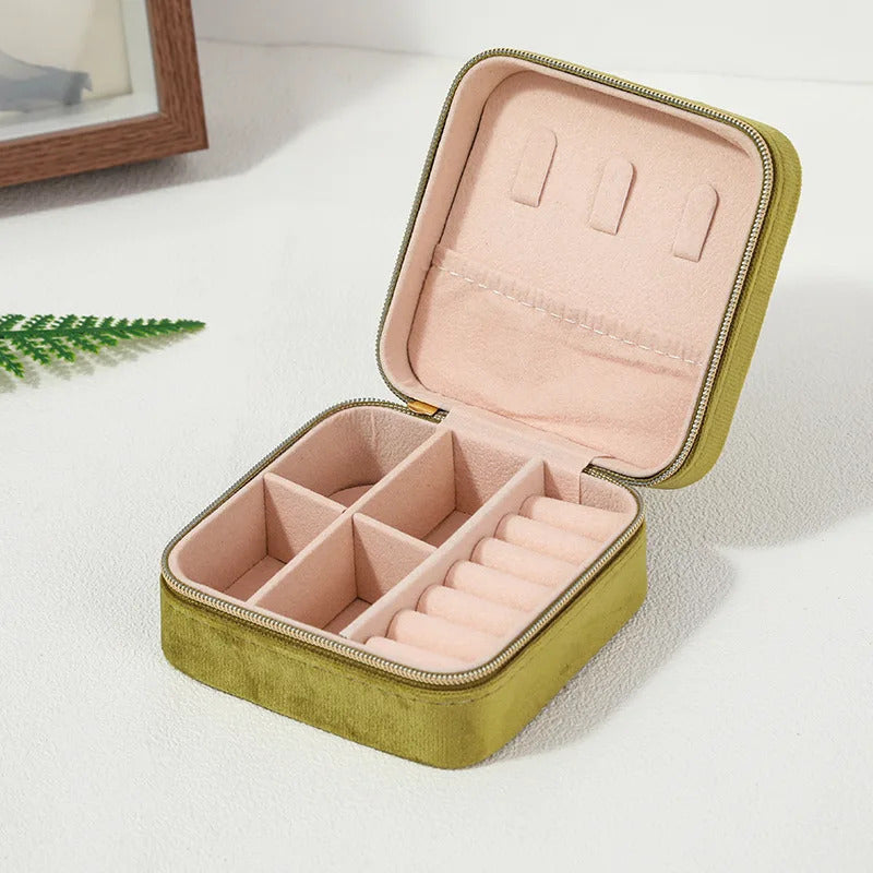 Velvet Jewelry Box For Women Necklace Ring Earrings Organizer Holder Travel Portable Zipper Square Jewelry Storage Case