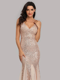 V-Neck Mermaid Dress with Shawl, Long Formal Prom Party Gown, Sequins Sleeveless, Sexy Evening Dress, Plus Size